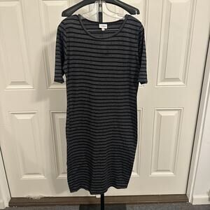 LuLaRoe Julia Dress Size XL Extra Large Black & Gray Stripe